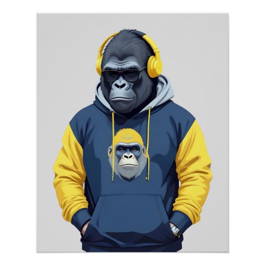 Gorilla Dearing Hoodie Grappig Cool Dier Karakter Perfect Poster (Voorkant)