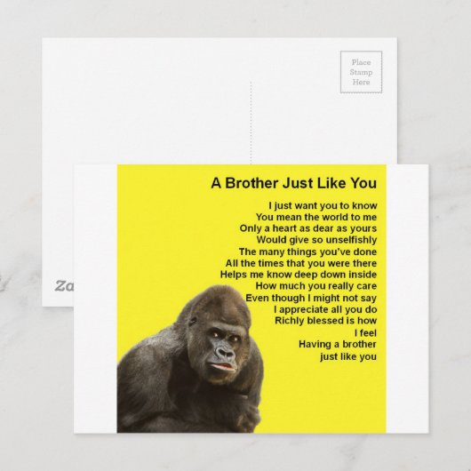 Gorilla Design - Broeder Poem Briefkaart (Voorkant / Achterkant)