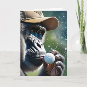 Gorilla die golf speelt met een kus voor veel succ kaart