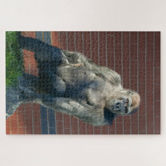 Gorilla die op een rots zit legpuzzel (Horizontaal)