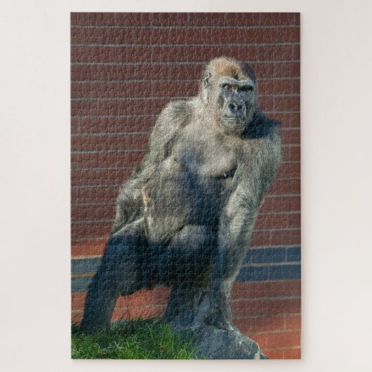 Gorilla die op een rots zit legpuzzel (Verticaal)