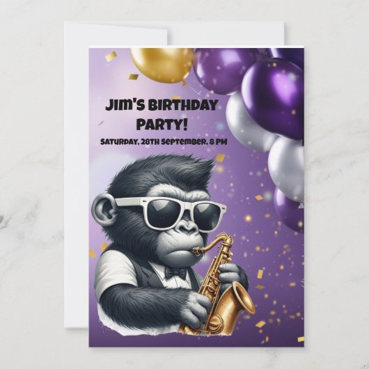 Gorilla die Saxofoon speelt Kaart (Voorkant)