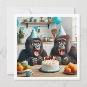 Gorilla die verjaardag viert, feestapen kaart