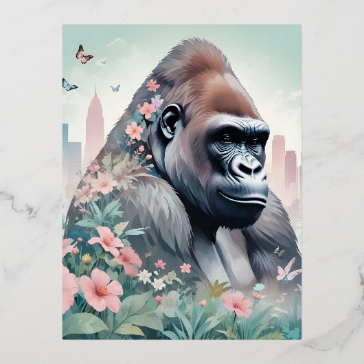 Gorilla Dier Natuur Milieu Stad Kunst Folie Feestdagen Briefkaart (Voorkant)