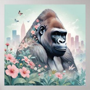 Gorilla  Dier Natuur Milieu Stad Kunst Poster