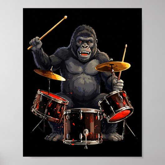 Gorilla Drum Sticks Drummer Kinder Jongens Mannen  Poster (Voorkant)
