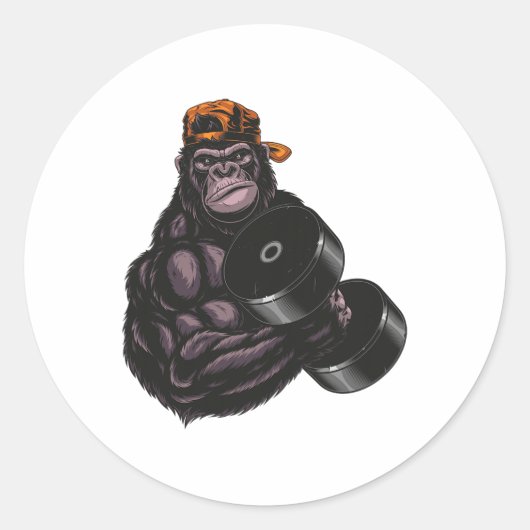 Gorilla Dumbbell Fitness Workout Gym For Lover Bod Ronde Sticker (Voorkant)