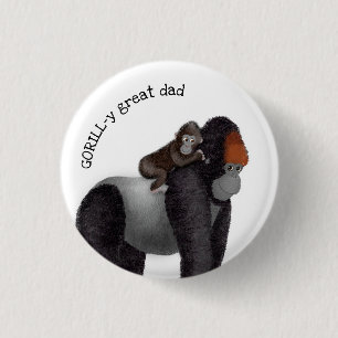 Gorilla en baby 'geweldige vader' badge ronde button 3,2 cm
