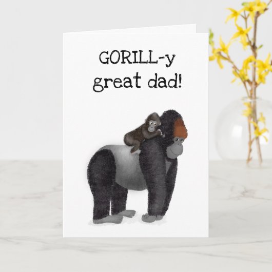 Gorilla en baby-Vaderdag Kaart (Gele Bloem)