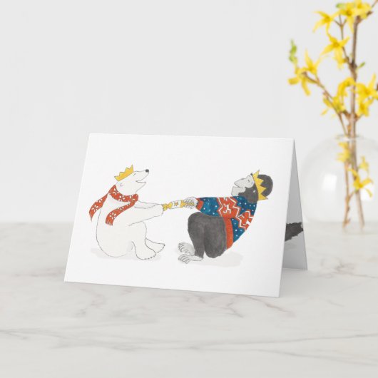 Gorilla en Polar-Beer kerstKaart Kaart (Gele Bloem)