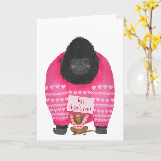 Gorilla en pygmee marmoset 'grote dank je' kaart (Gele Bloem)