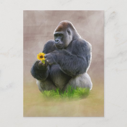Gorilla en Yellow Daisy Briefkaart (Voorkant)