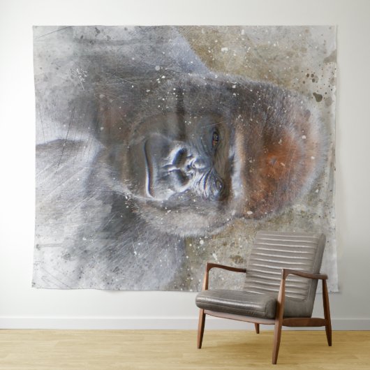 Gorilla Face Oerwoud Dier Waterverf Wandkleed (In Situ (horizontaal))