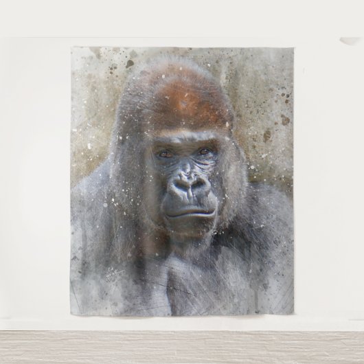 Gorilla Face Oerwoud Dier Waterverf Wandkleed (Voorkant)