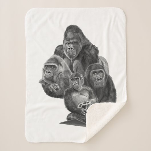 Gorilla Family Blanket ゴリラ家族のブランケット (GorillaLife) Sherpa Deken (Voorkant)