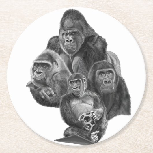 Gorilla Family coaster. ゴリラ家族のコースター　GorillaLife Ronde Kartonnen Onderzetter (Voorkant)