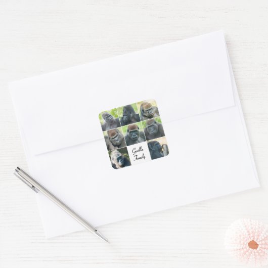 Gorilla Family Vierkante Sticker (Envelop)