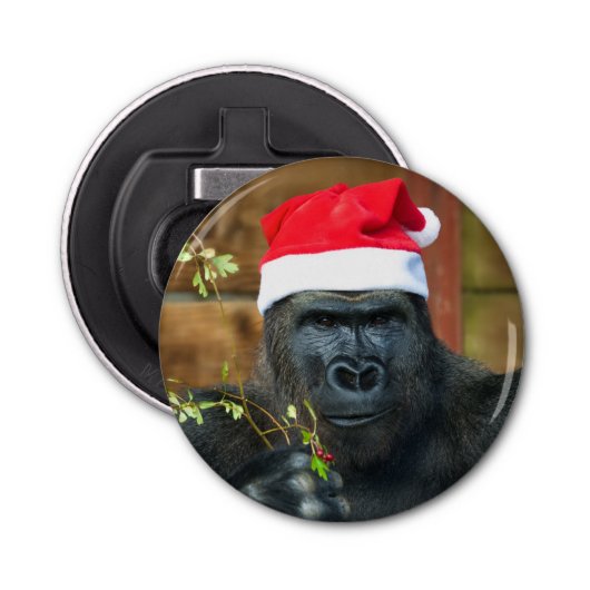 Gorilla feestelijke vrolijkheid ontketend button flesopener (Voorkant)