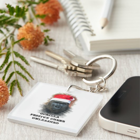 Gorilla feestelijke vrolijkheid ontketend sleutelhanger (Voorkant Rechts)