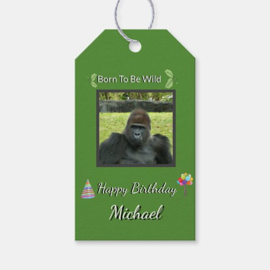 Gorilla-gerichte wilde verjaardagskunst cadeaulabel (Voorkant)