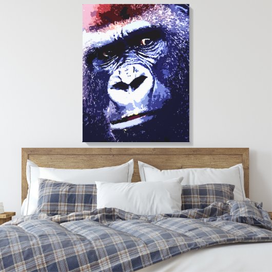 Gorilla Gezicht Pop Art Wrapped Canvas (Insitu (Slaapkamer))