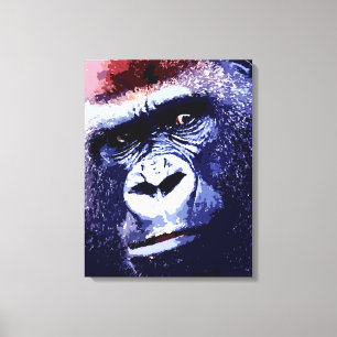 Gorilla Gezicht Pop Art Wrapped Canvas Afdruk