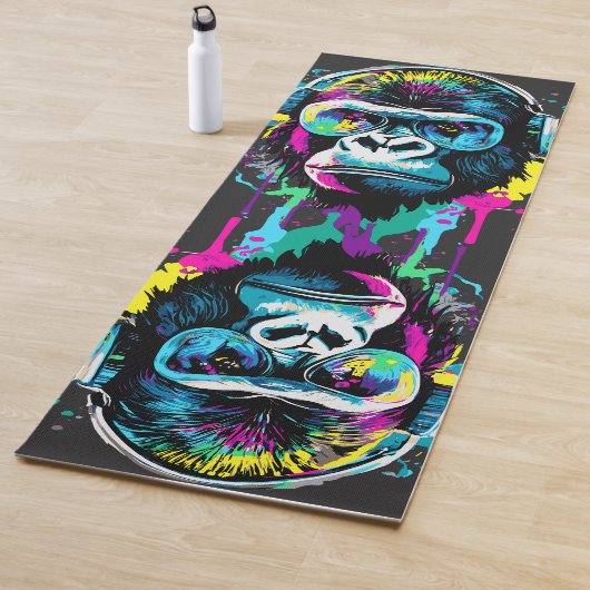Gorilla Head - Kleurrijke Gorilla Yoga Mat (In situ)