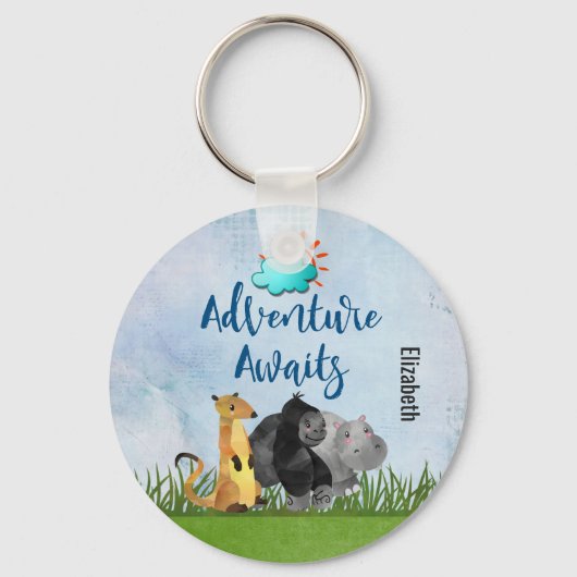 Gorilla Hippo en Meerkat - Adventure Awaits Sleutelhanger (Voorkant)