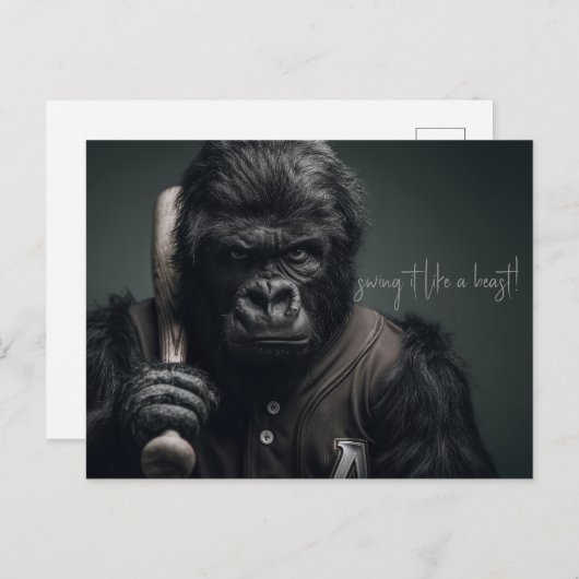 gorilla-honkbalspeler briefkaart (Voorkant / Achterkant)