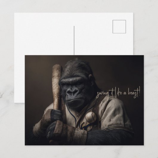 gorilla-honkbalspeler briefkaart (Voorkant / Achterkant)