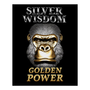 Gorilla hoofd, elegantie en kracht, zilver en goud perfect poster
