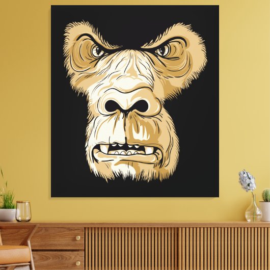 Gorilla hoofd op zwarte achtergrond canvas afdruk (Insitu (Woonkamer))