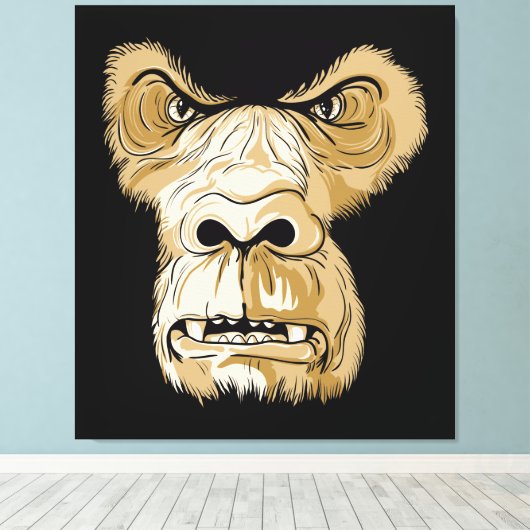 Gorilla hoofd op zwarte achtergrond canvas afdruk (Insitu (Houten vloer))