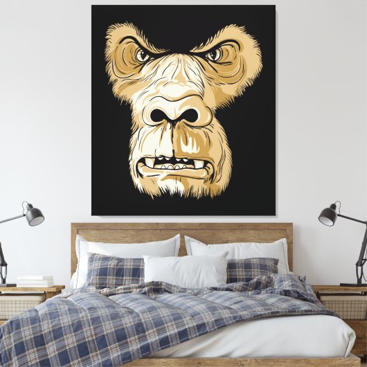 Gorilla hoofd op zwarte achtergrond canvas afdruk (Insitu (Slaapkamer))