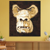 Gorilla hoofd op zwarte bruine grunge achtergrond canvas afdruk (Insitu (Woonkamer))