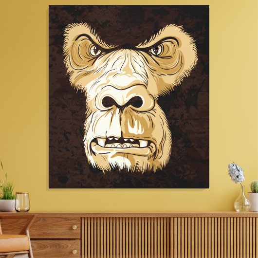 Gorilla hoofd op zwarte bruine grunge achtergrond canvas afdruk (Insitu (Woonkamer))
