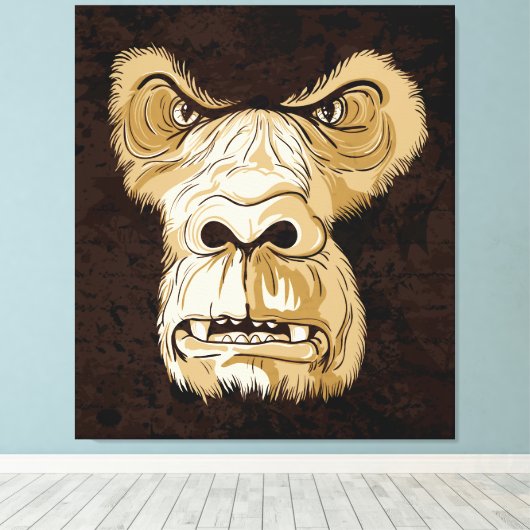 Gorilla hoofd op zwarte bruine grunge achtergrond canvas afdruk (Insitu (Houten vloer))