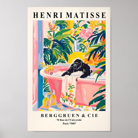 Gorilla in bad Grappig Poster, Matisse Art Print (Voorkant)