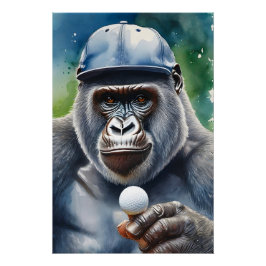 Gorilla in een honkbal Pet golfen Perfect Poster