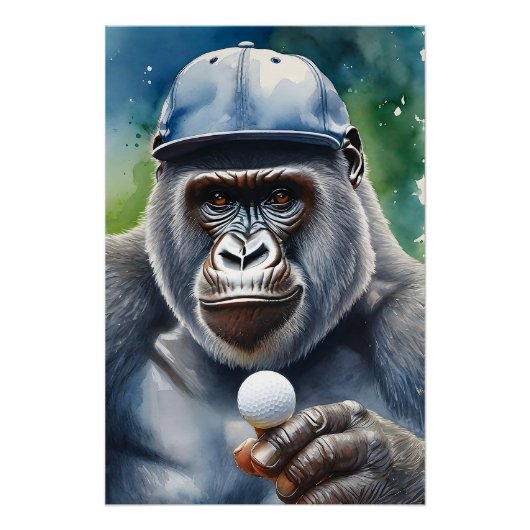 Gorilla in een honkbal Pet golfen Perfect Poster (Voorkant)