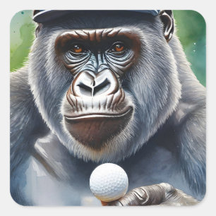 Gorilla in een honkbal Pet golfen Vierkante Sticker