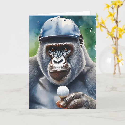 Gorilla in een honkbal Pet spelen Golf Blank Kaart (Gele Bloem)