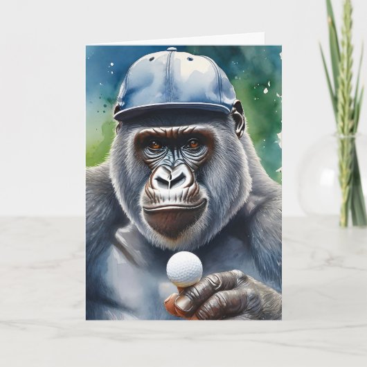 Gorilla in een honkbalpet speelt golf Blank Kaart (Voorkant)