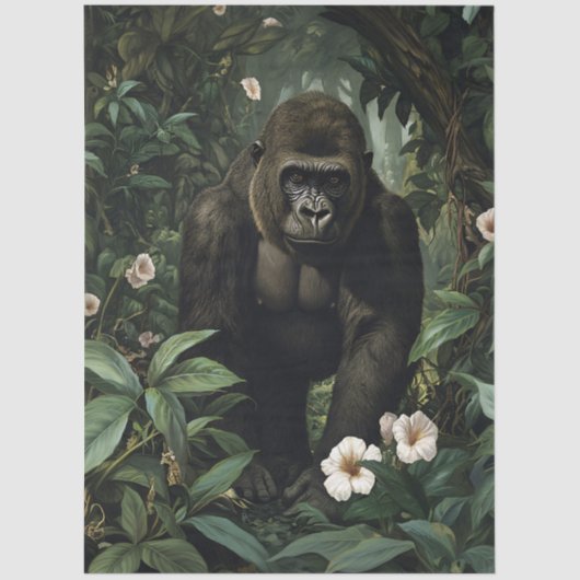 Gorilla in een levendig tropisch bos decoupage tissuepapier (Voorkant)