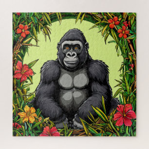 Gorilla in een tropisch bamboe frame legpuzzel