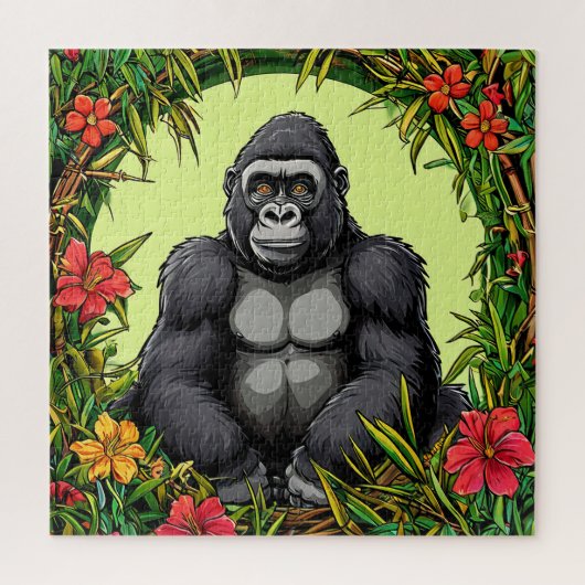 Gorilla in een tropisch bamboe frame legpuzzel (Verticaal)