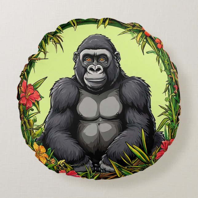Gorilla in een tropisch bamboe kader rond kussen (Voorkant)