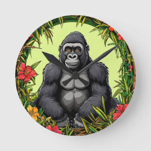Gorilla in een tropisch bamboe kader ronde klok