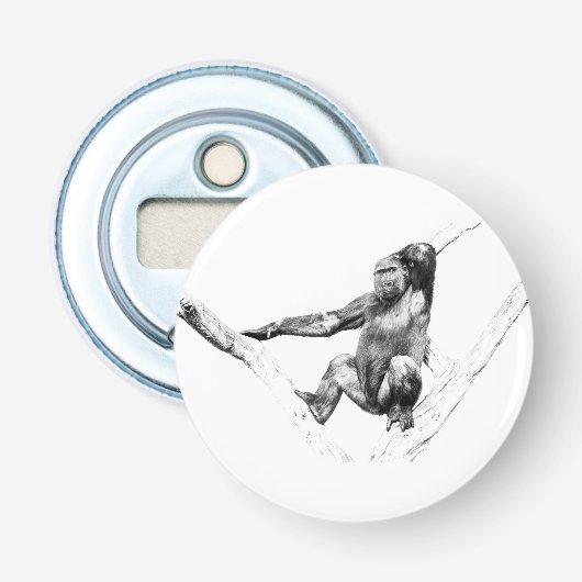Gorilla in schaduwen button flesopener (Voorkant)