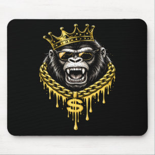 Gorilla in Straatstijl met Gouden Kroon en Ketting Muismat